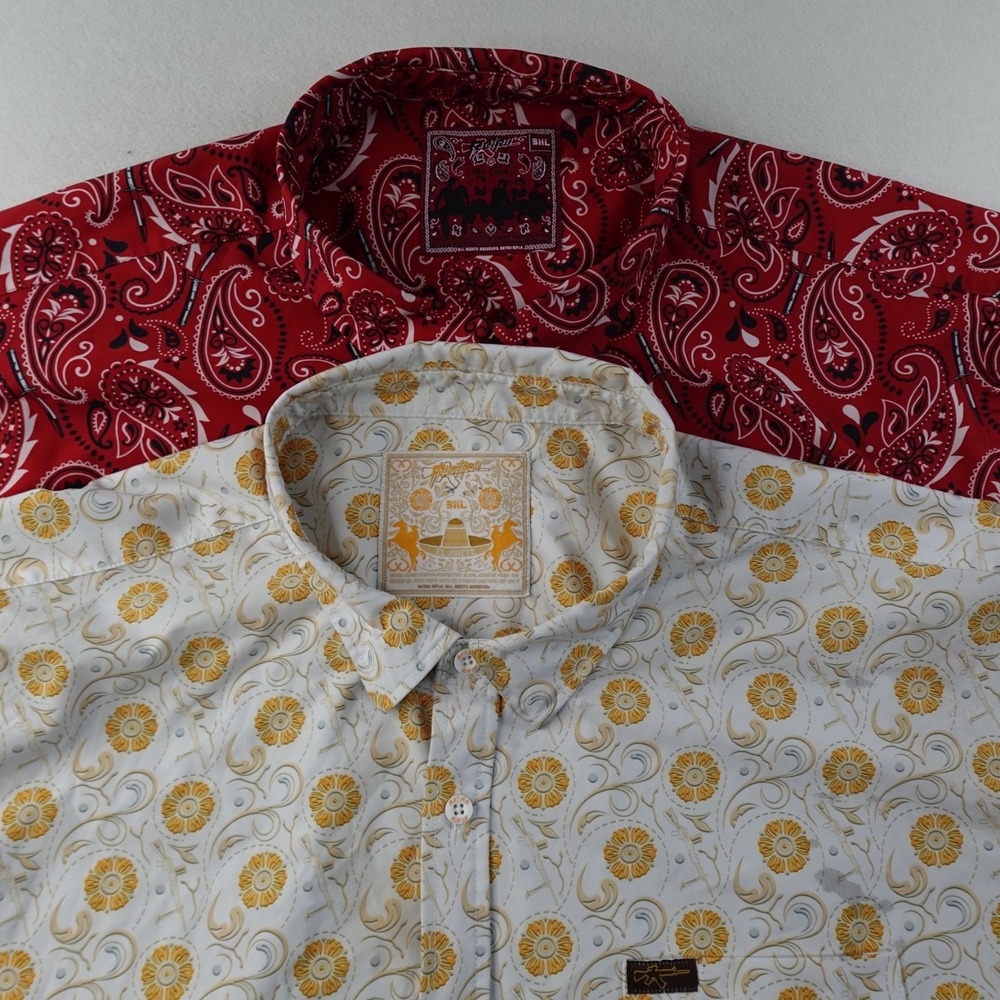 Retro Rifle Shirt Lot 2 Mens 3XL Western Paisley Floral Button Up Short Sleeve